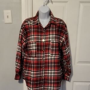 NWT Times Two Maternity Plaid Button-Up  Shirt - Red and Black